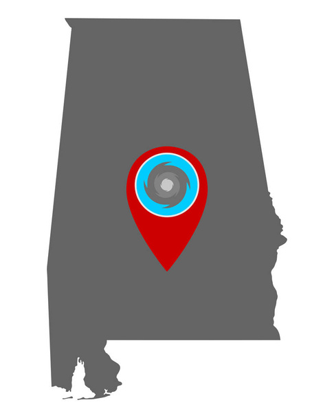 Mapa do Alabama e pin com aviso de furacão
 - Vetor, Imagem