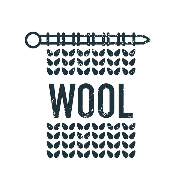 Wool emblem with knitted fabric and needle. - Vector, Image