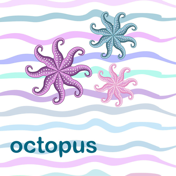 Octopus fresh seafood. Vector backgroung. Food and restaurant design. - Vektor, kép