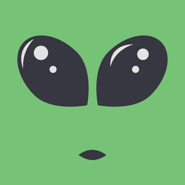 Porträt eines außerirdischen grünen Außerirdischen mit riesigen schwarzen Augen. Das Quadrat ist mit dem Gesicht eines Humanoiden gefüllt. Vektorillustration schließen - Vektor, Bild