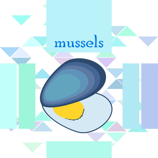 Mussels fresh seafood. Vector backgroung. Food and restaurant design. - Vector, Image