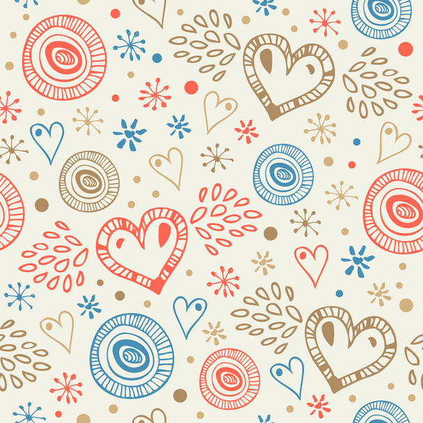 Abstract decorative seamless background with fly hearts. Endless doodle pattern. Ornamental holiday texture - Vektor, Bild