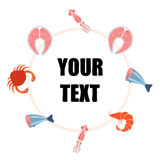 Fish, shrimp, crab, squid.Vector seafood. Food and restaurant design. - ベクター画像