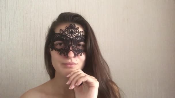 Beautiful girl in lace mask. Female face close up. - Footage, Video