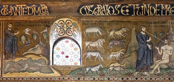 La creación en antiguos mosaicos de la capilla palatina, Palermo
 - Foto, imagen