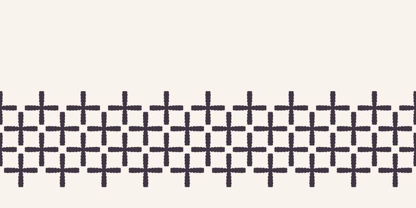 Abstract cross square grid border background. Monochrome hand drawn texture illustration. Modern geometric mesh. Trendy hipster fashion ribbon trim. Simple home decor. Seamless vector banner edge - Vector, Image