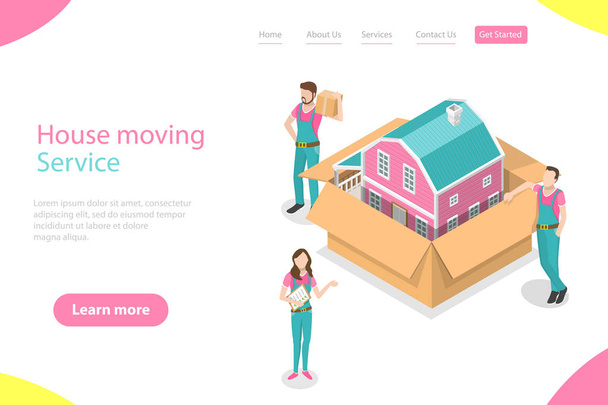 Isometric flat vector landing page template of house moving. - Vector, Image