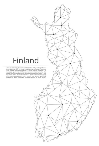 Finland communication network map. Vector low poly image of a global map with lights in the form of cities in or population density consisting of points and shapes and space. Easy to edit - Vektor, kép
