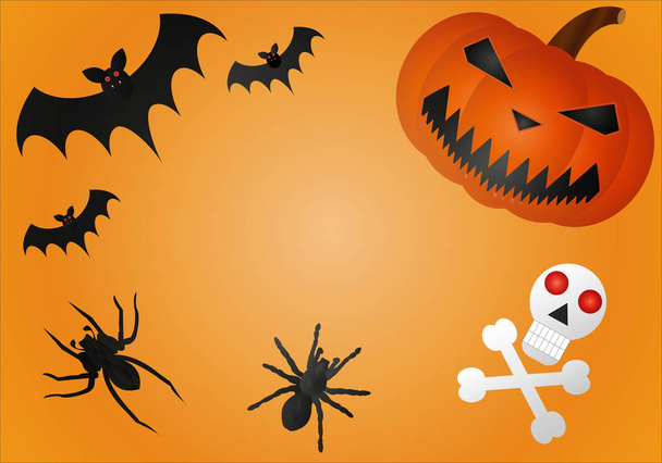 Halloween fundo com abóboras, morcegos, aranhas e crânio
. - Vetor, Imagem