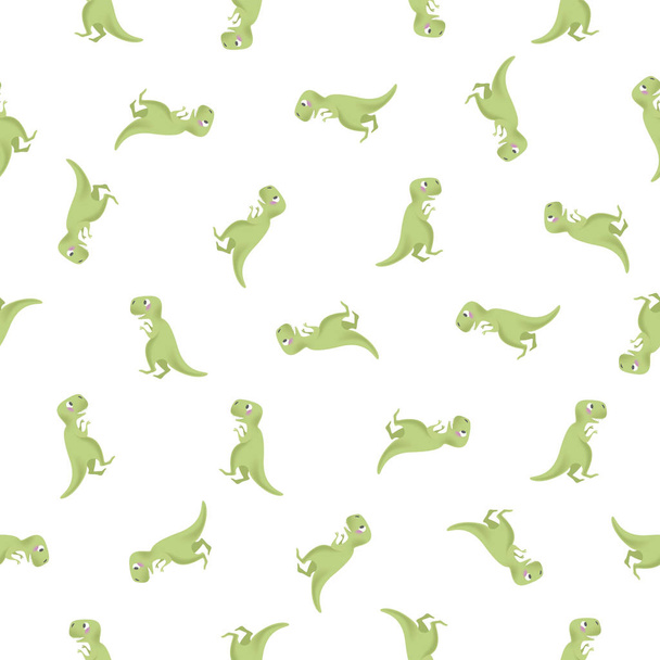 Seamless pattern of green cute dinosaur  - Vector, afbeelding