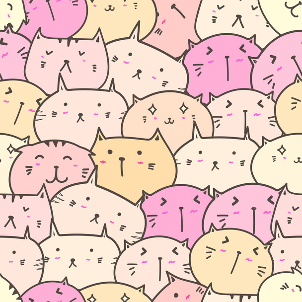 Cute cat seamless pattern background. Vector illustration. - Vector, Image