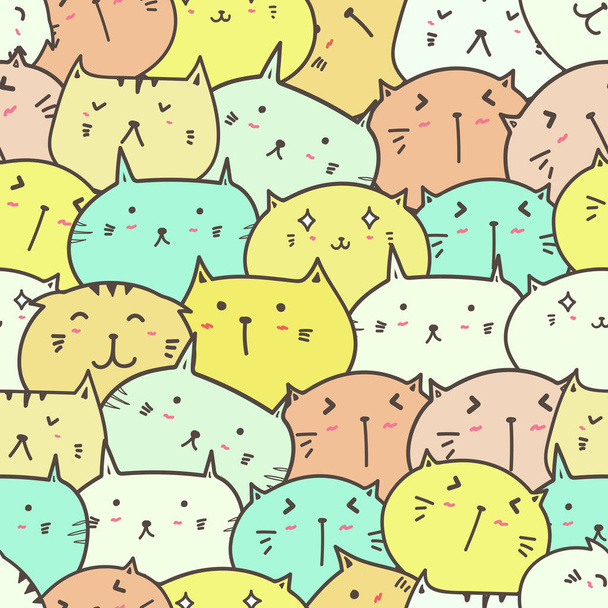 Cute cat seamless pattern background. Vector illustration. - Vector, Imagen