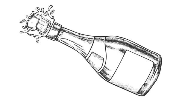 Champagne Blank Label Bottle Explosion Ink Vector - Вектор,изображение