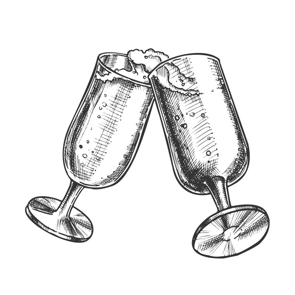 Két elegáns pezsgő szemüveg monokróm vektor - Vektor, kép