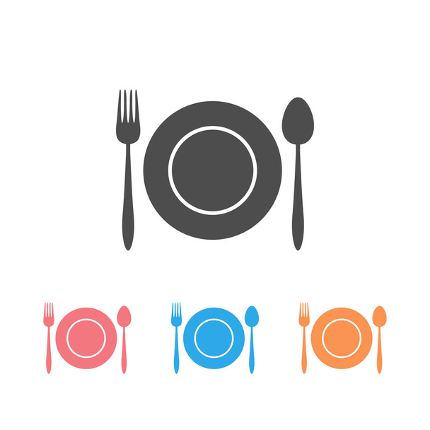 Kitchen utensil spoon plate fork icon set. - Vektor, obrázek