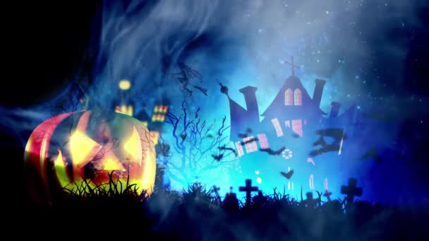 Spookachtige pompoen en vleermuizen Halloween achtergrond  - Video