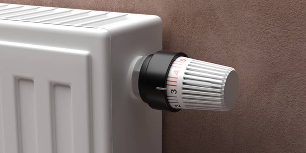 Radiator met thermostaat close-up weergave. 3D-illustratie - Foto, afbeelding