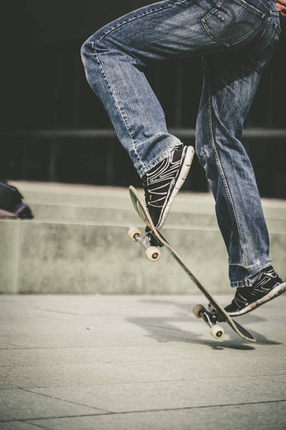 man in  sneakers with a skateboard  - Foto, Imagem