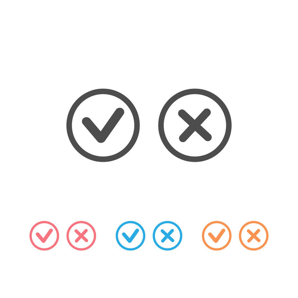 Checkmark-Check, X o Approve Line Art Vector Color Icon set para Apps y Websites. Vector - Vector, Imagen
