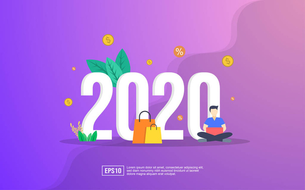 New year illustration concept. Year of opportunities for internet retail and shopping, sale and discount. Flat vector illustration for website. - Vector, Image
