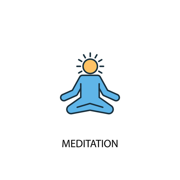 瞑想の概念2色の線のアイコン。シンプルな黄色と青の要素イラスト。瞑想コンセプトアウトラインシンボル - ベクター画像
