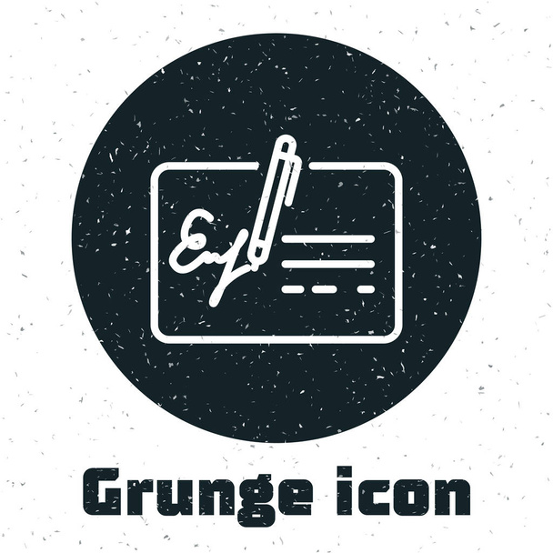 Grunge Signed document line icon isolated on white background. Pen signing a contract with signature. Edit document sign. Vector Illustration - Vector, Image