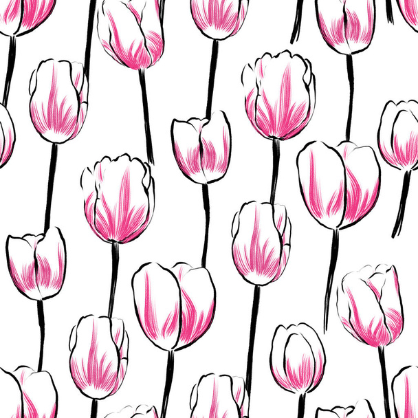 Seamless pattern with tulip flowers - Foto, Imagem
