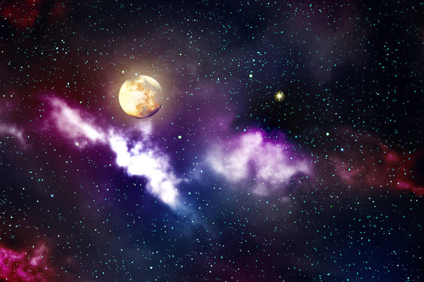 Cielo nocturno con estrellas y luna llena. Fondo abstracto del cielo
. - Foto, Imagen
