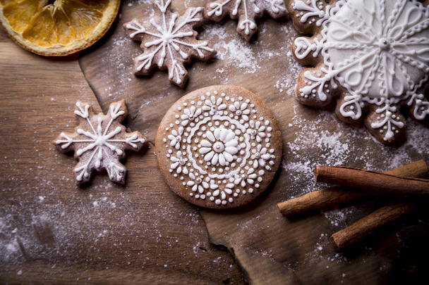 Christmas cookies. Sugered Cakes. Traditional homemade spice cookies. - Fotó, kép