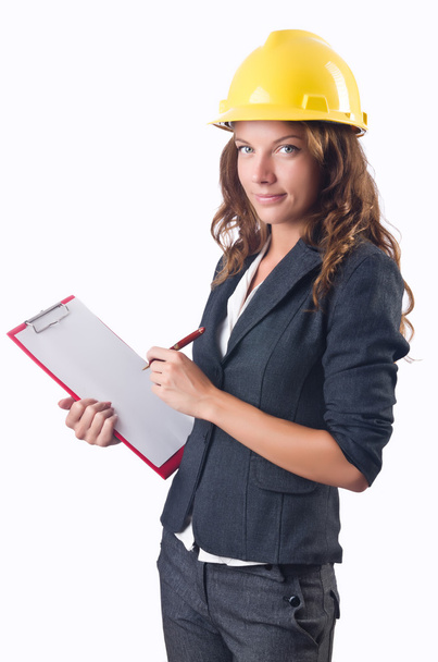 Woman with hard hat and binder - Photo, Image