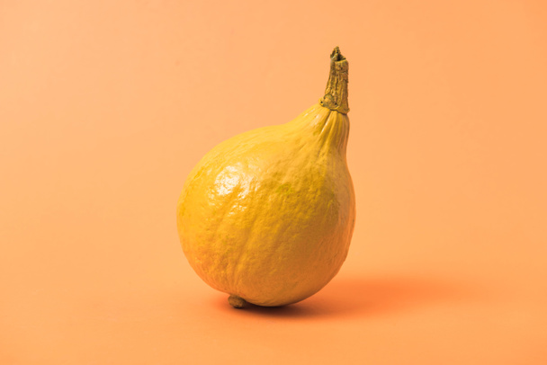 painted yellow pumpkin on orange colorful background - Foto, imagen