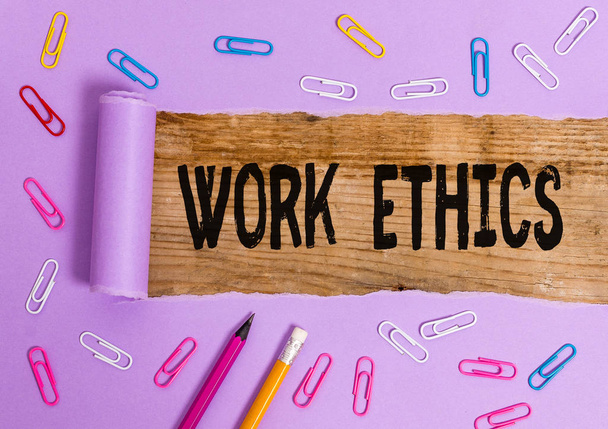 Writing note showing Work Ethics. Business photo showcasing A set of values centered on the importance of doing work. - Photo, Image