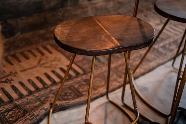 Rustic wood and bronze metal bar stool - Fotó, kép