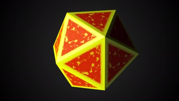 icosaèdre généré par ordinateur, rendu 3D de platonique avec des bords jaunes et un centre orange sur fond noir
 - Séquence, vidéo