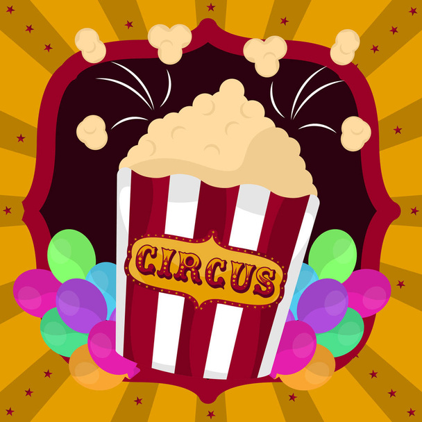 Circus popcorn snack and balloons - Vector, Imagen