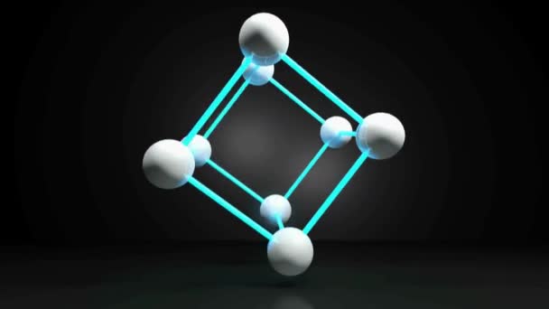 Kubieke structuur met witte bollen verbonden door blauw licht verbindingen-3D rendering videoclip - Video