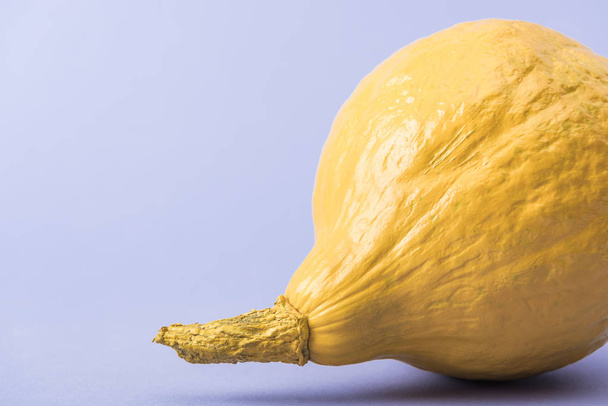 yellow colorful painted pumpkin on violet background - Foto, Imagen