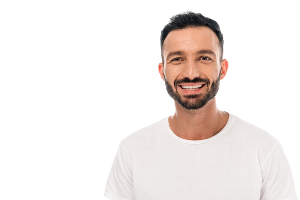 happy bearded man smiling isolated on white  - Photo, Image