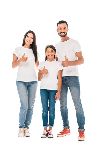 happy family smiling while showing thumbs up isolated on white  - Fotografie, Obrázek