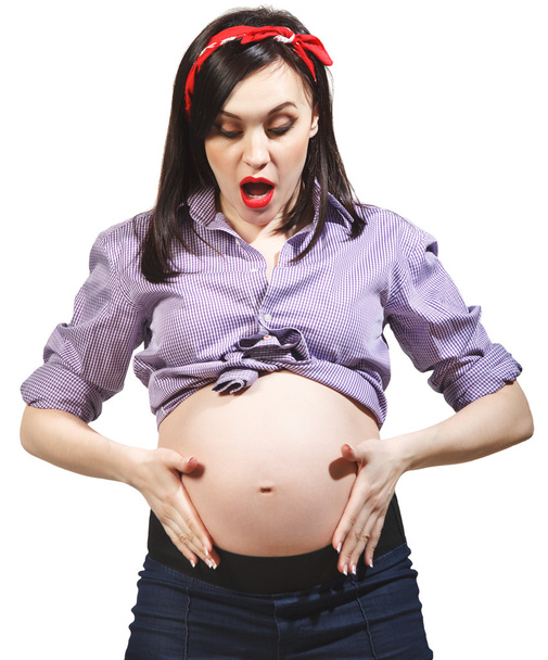 ピンのアップ スタイルで面白いの妊娠中の女性 - 写真・画像
