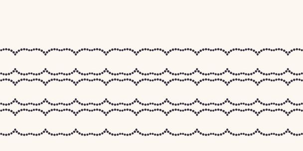 シームレスな境界線パターン。手描きの点線波の背景。モノクロの黒と白の楕円形のストライプ。ベクトルリボンエッジングトリム. - ベクター画像