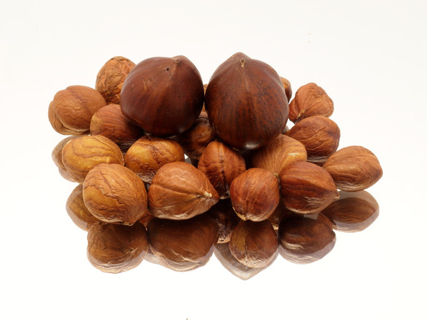 Pile of hazelnuts on mirror - Photo, Image