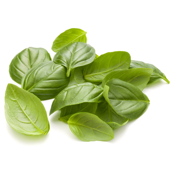 Sweet basil herb leaves handful isolated on white background clo - Foto, imagen