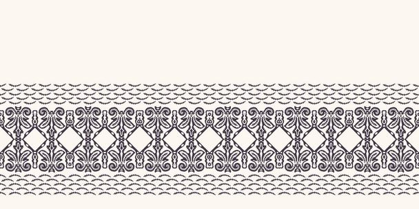 Patrón de borde sin costura dibujado a mano azulejo ornamental fondo de mosaico. Rayas geométricas monocromas. Vector intrincado línea arte cinta borde ajuste
 - Vector, imagen