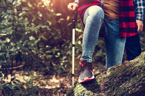 Naispuolisten matkailijoiden jalkojen ja tiiminylityslokin lähikuva vuonna f
 - Valokuva, kuva