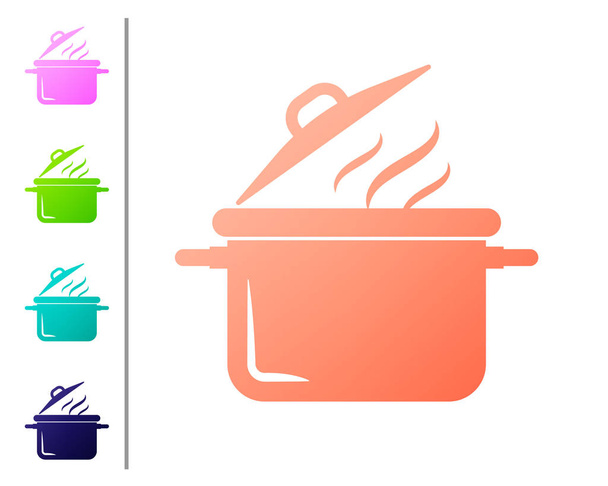 Coral Cooking pot icon isolated on white background. Boil or stew food symbol. Set color icons. Vector Illustration - Vector, Image