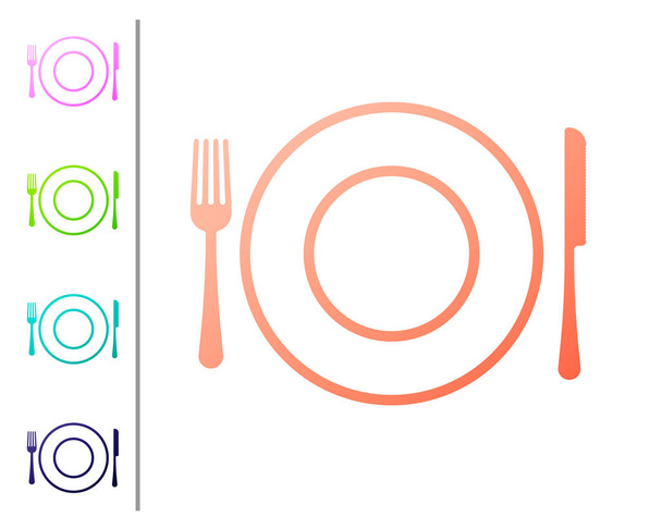 Icona in corallo, forchetta e coltello isolata su sfondo bianco. Posate simbolo. Cartello del ristorante. Imposta icone a colori. Illustrazione vettoriale
 - Vettoriali, immagini