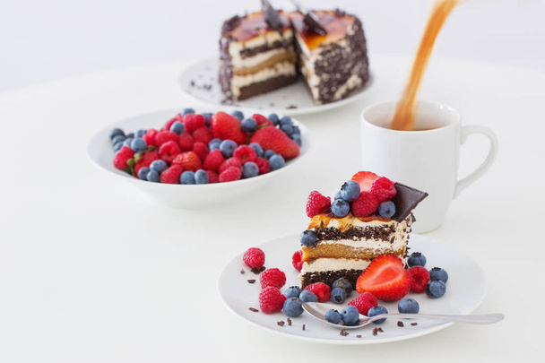 healthy dessert with different berries on white background  - Φωτογραφία, εικόνα