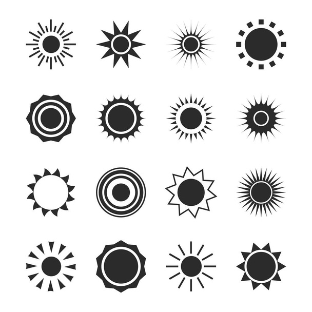 Sun silhouette icon set. Summer circle shape. Heat - Vector, Imagen