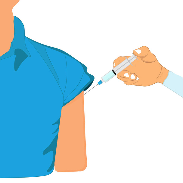 Zavřít ruka doktora je injekcí pro vyzbrojit lidi, očkování lékařská koncepce lékařské péče, vektorová ilustrace - Vektor, obrázek